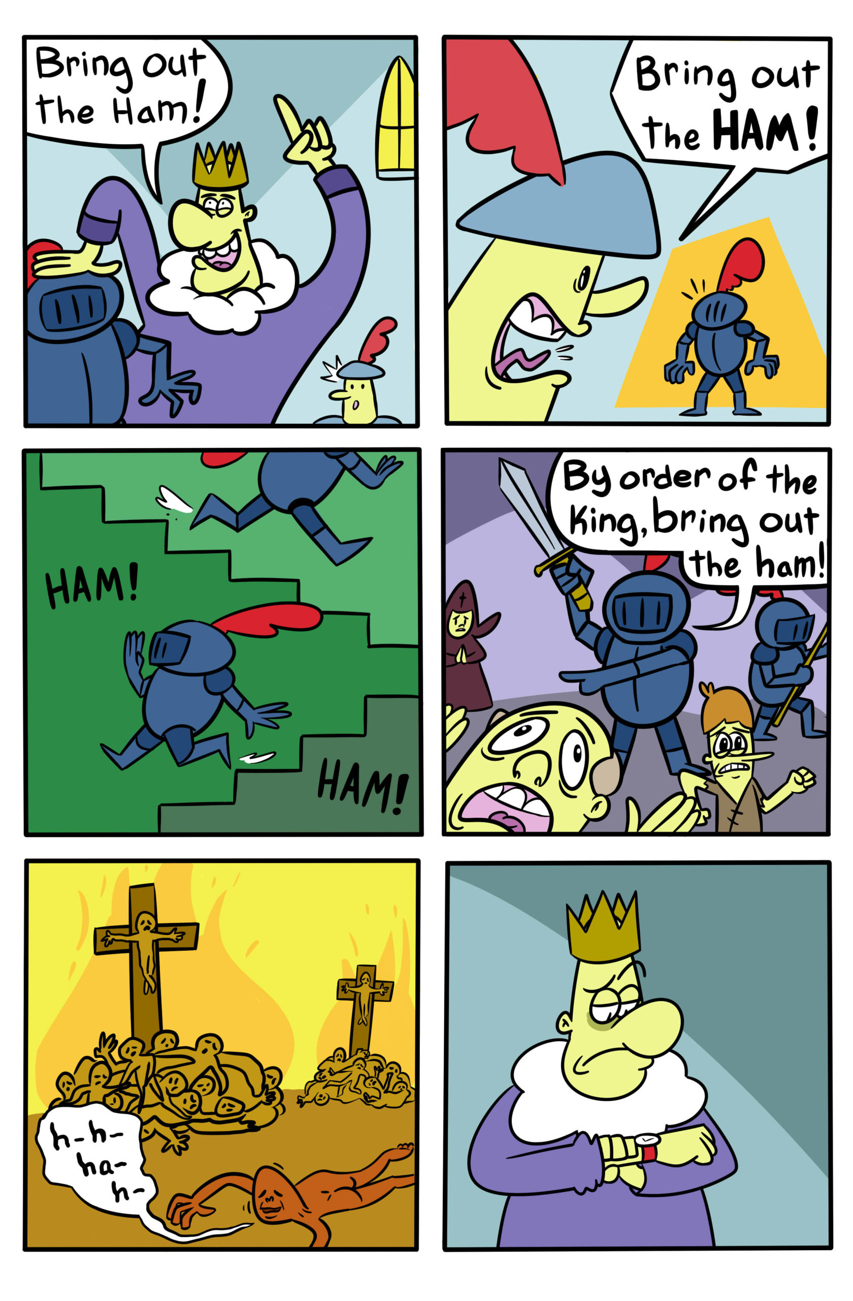 "Hamish inquisition!" (taps mic) (clears throat) "The HAMish inquisition!"